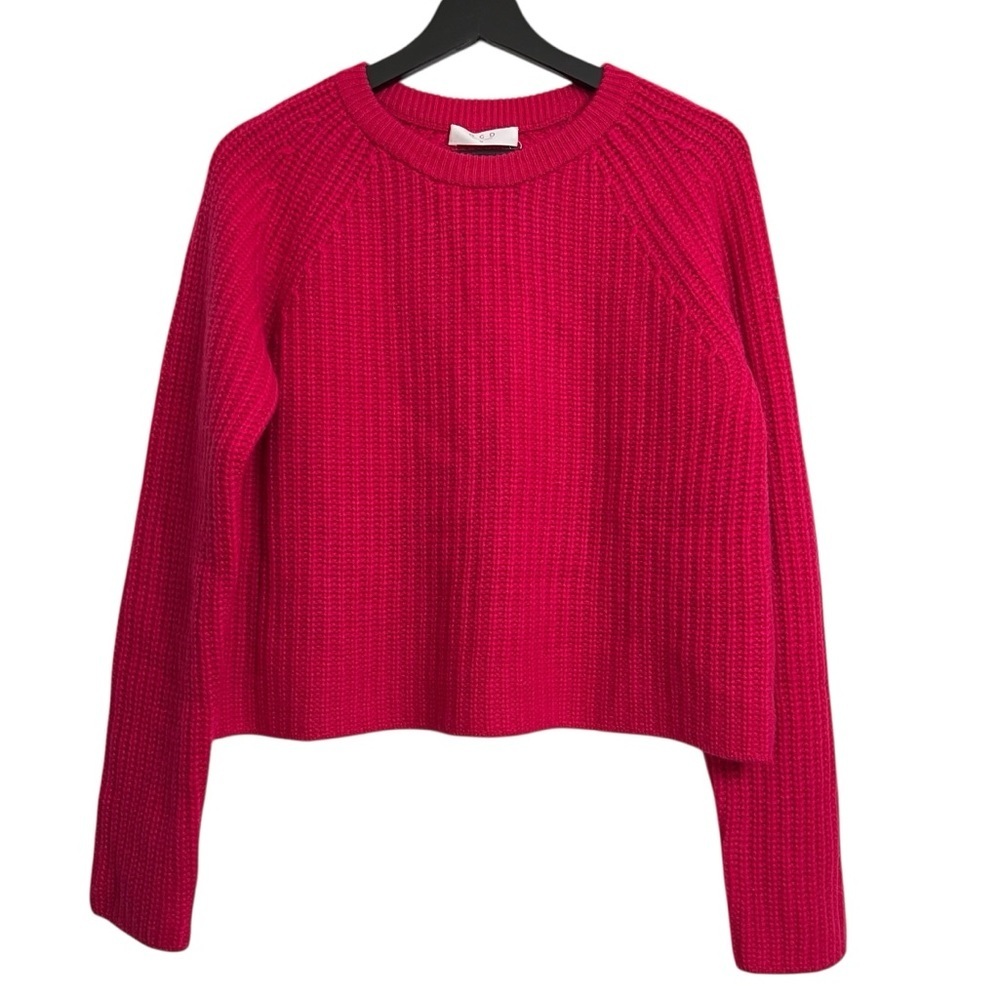 One Grey Day Cashmere Fisherman Knit Crewneck Sweater Fuchsia Pink Medium NWT